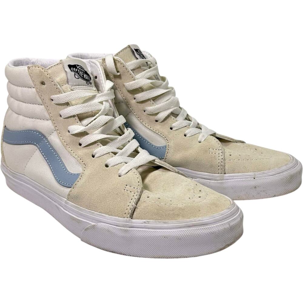 Vans Sk8-Hi Sneakers Cream Citadel Blue Suede Canvas Women's 9M Men's 7.5M Y2K